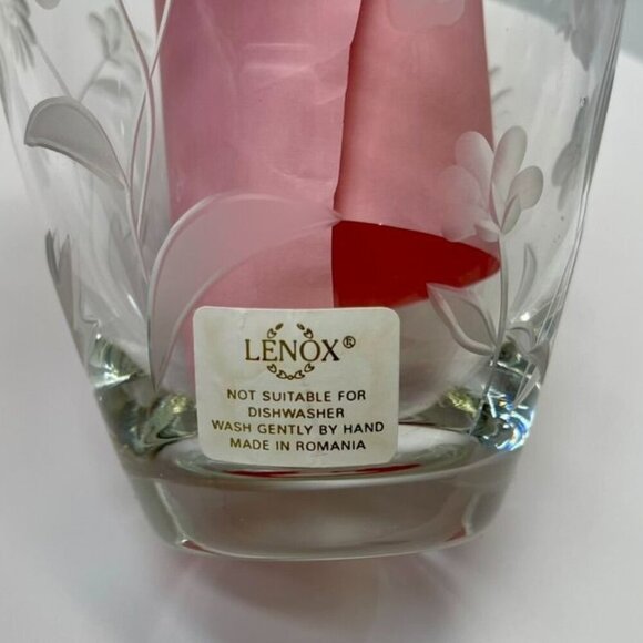 Lenox Etched Floral Crystal Glass Vase Made in Romania, Elegant Decorative Vase - Picture 8 of 9